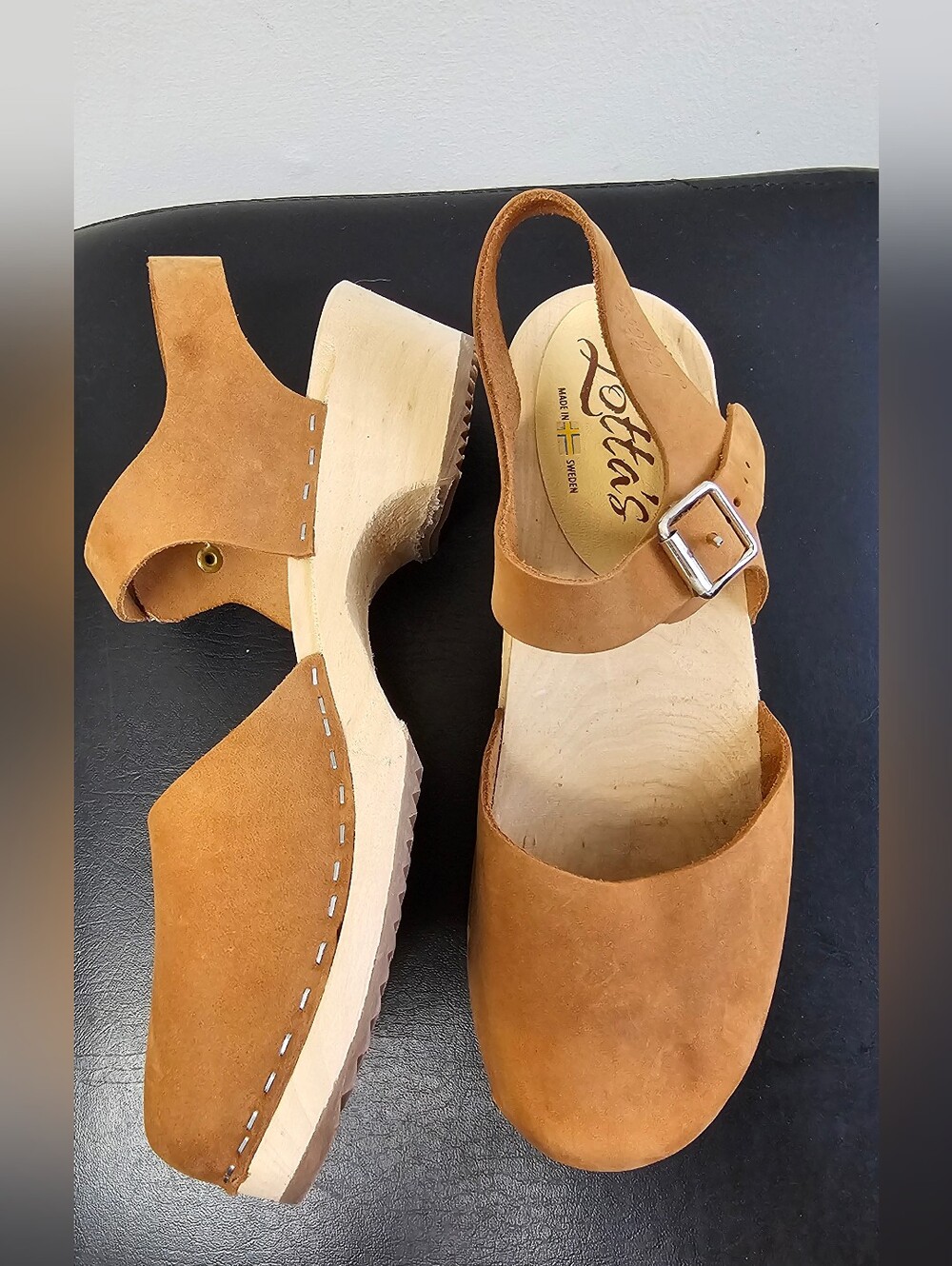 Lotta from Stockholm Low Wood Clog Sandals Tan Leather 38 NEW